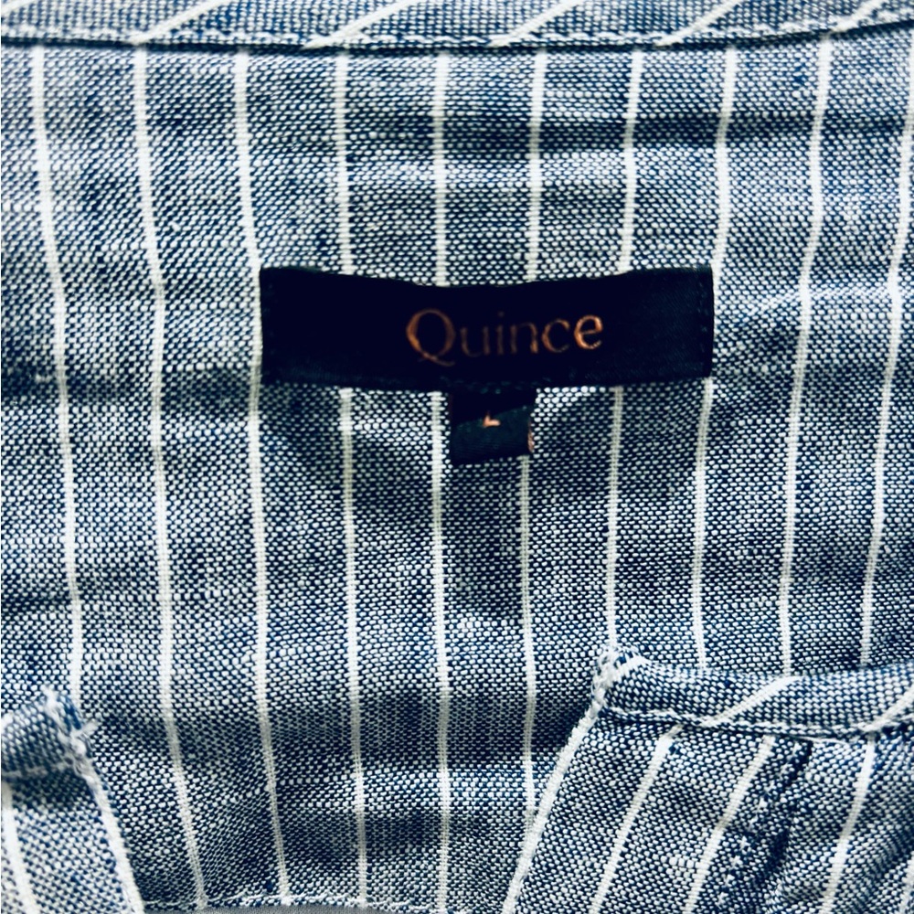 Quince European Linen Chambray Blue Striped Tiered Maxi Dress - Picture 11 of 12